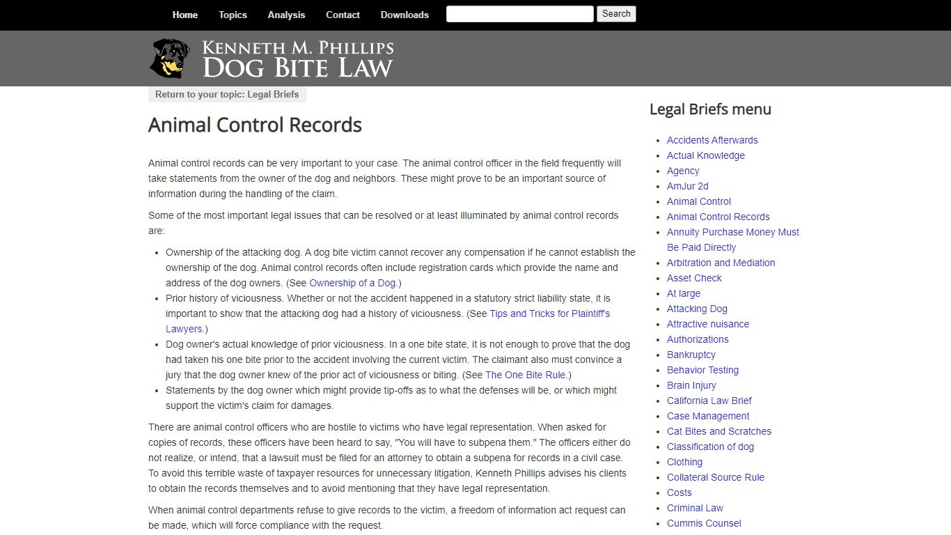 Animal Control Records - Dog Bite Law