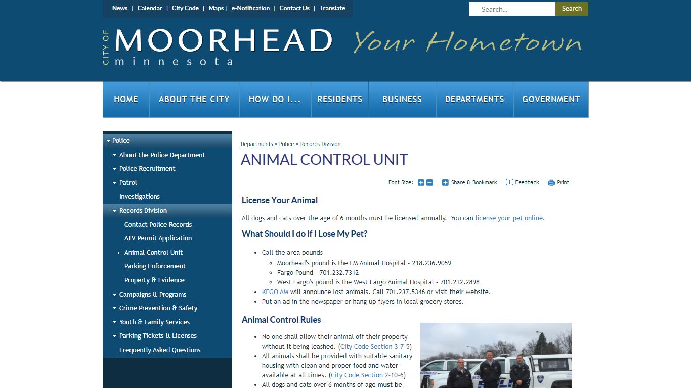 City of Moorhead : Animal Control Unit