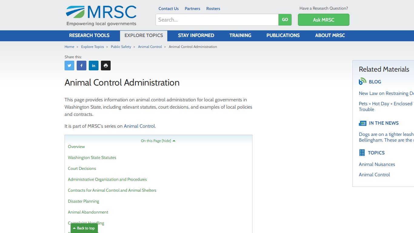 MRSC - Animal Control Administration